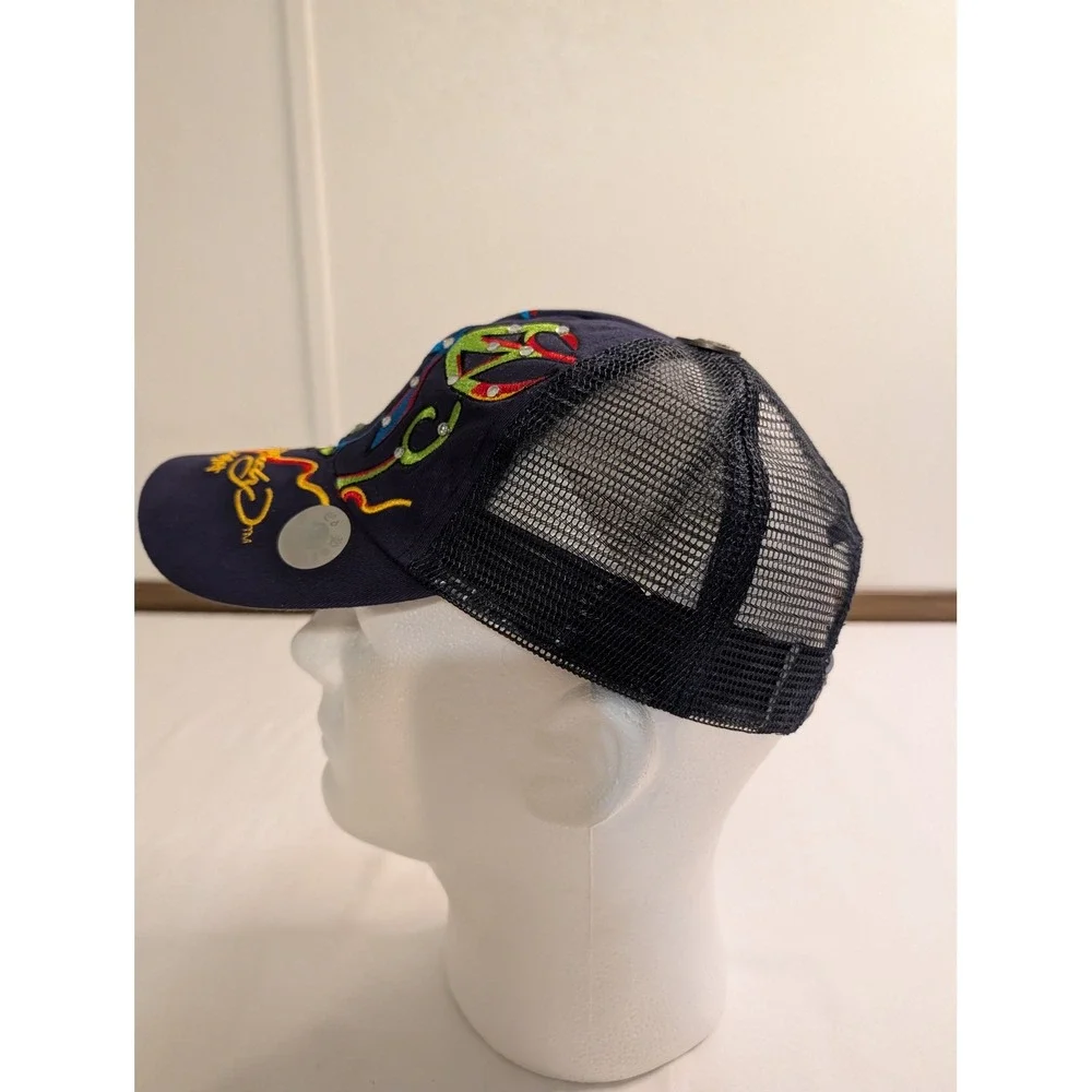 Ed Hardy Christian Audigier Vintage Trucker Hat Navy Rose Anchor Rhinestone NWT